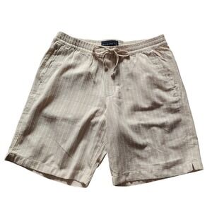 Abercrombie & Fitch Striped Mens Linen Shorts Beige Blend w/Drawstring, Large